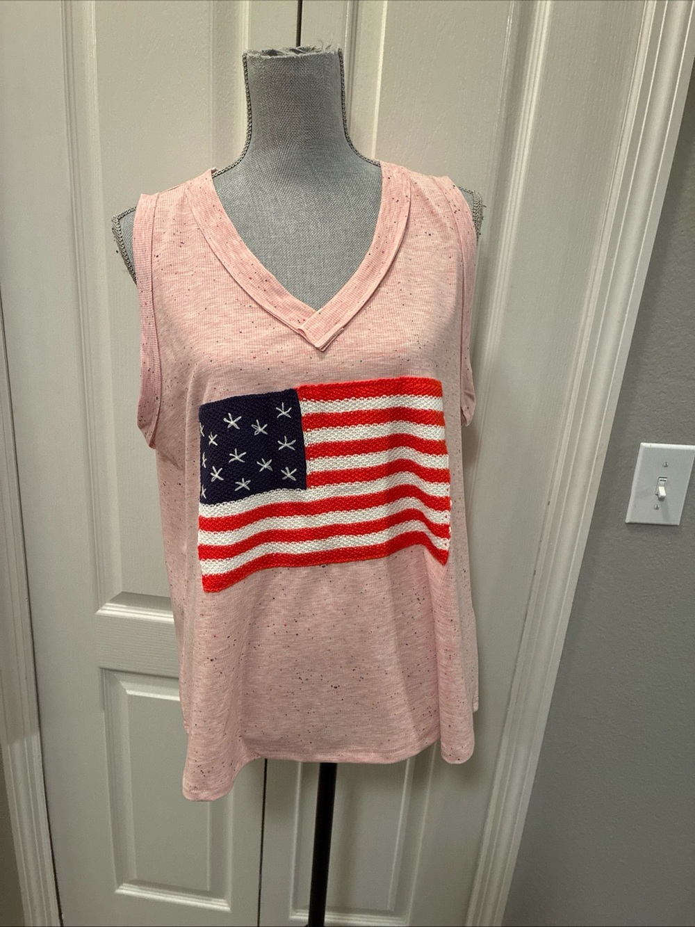 Pol ladies v neck American flag patch size large